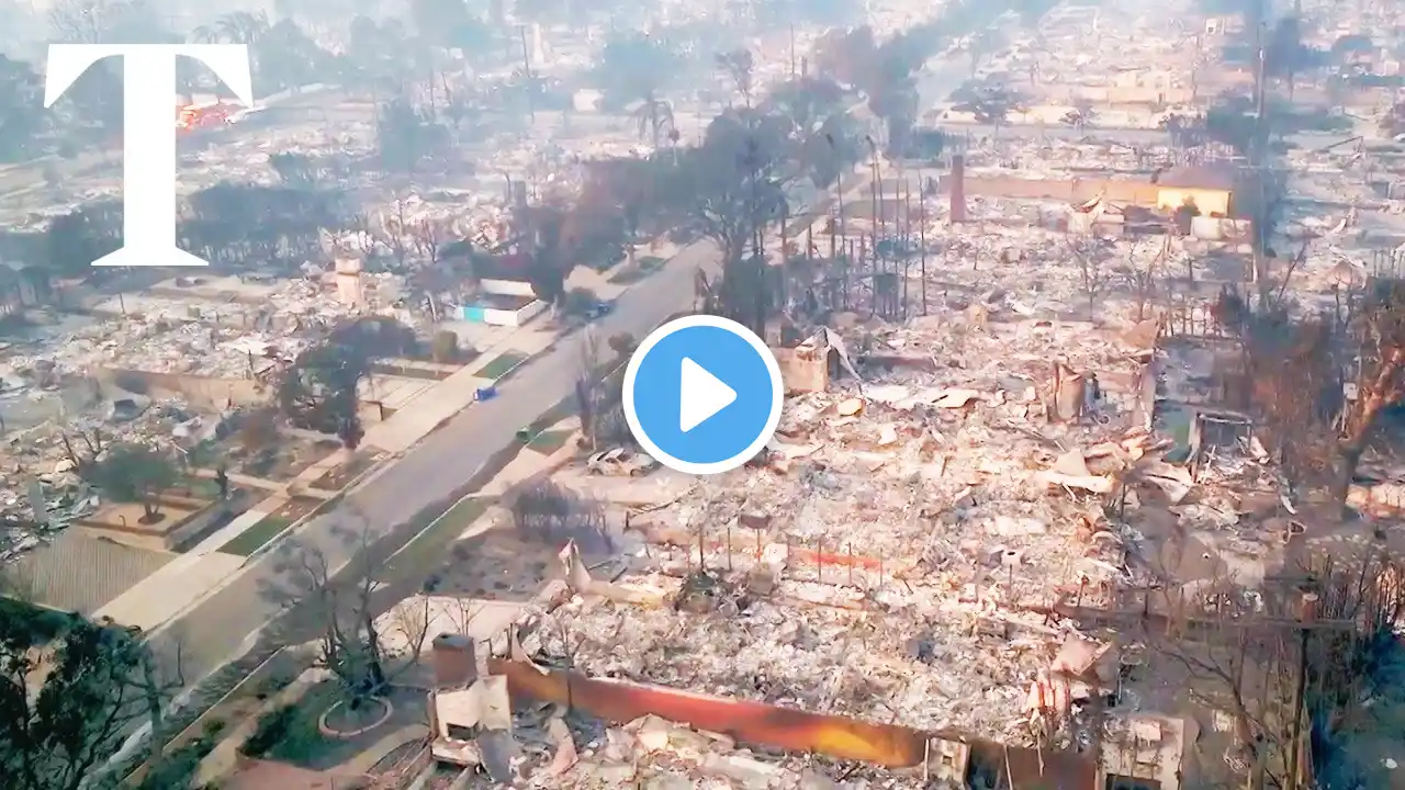 Aerial footage reveals destruction amid Los Angeles wildfire