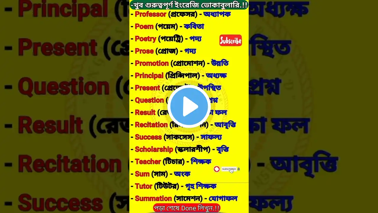 খুব গুরুত্বপূর্ণ ইংরেজি শব্দ | Daily Use English Words | Esl | English vocabulary nsd | #shorts #esl