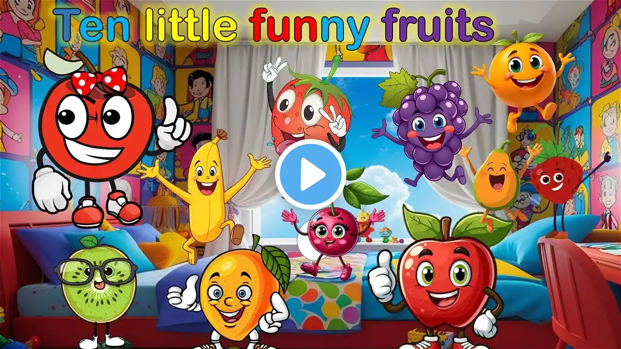 Ten Little Fruits Jumping On The Bed, Kids Song | Sing Along with kids song | New Fruit Song 2