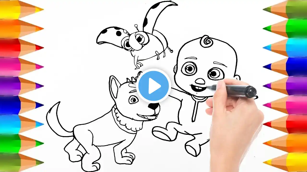 How to Draw JJ & Bingo in "Where has my little dog gone" | Cocomelon | Drawings for children