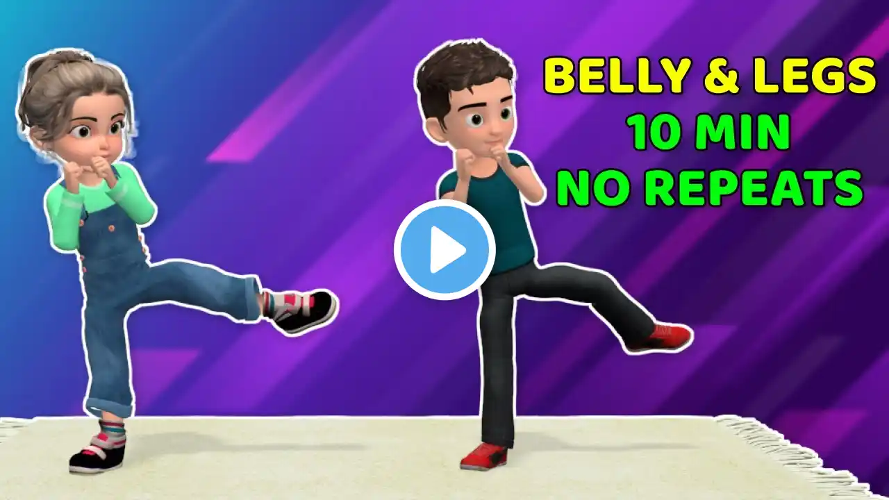 10 MIN KIDS EXERCISE FOR BELLY & LEGS - NO REPEATS