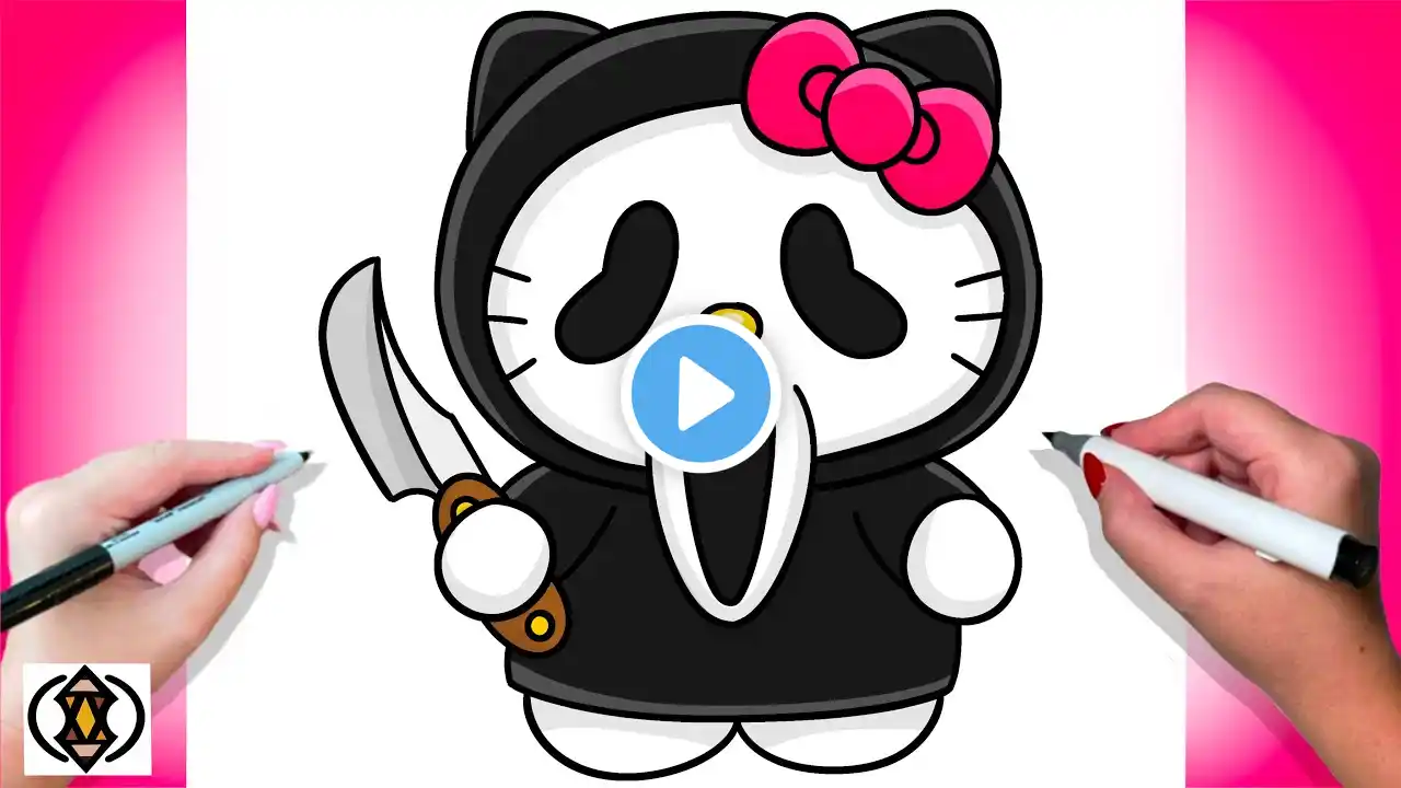 How To Draw Hello Kitty As Ghost Face SCREAM | Sanrio | Halloween Drawing Tutorial