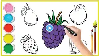 Learn to Color Learn to Draw & Color 5 Awesome Fruits! #raspberry #apple #grapeart #pear #abc