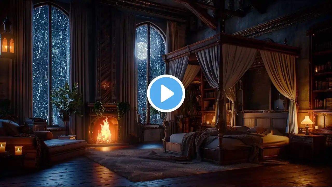 Instant Sleep in a Cozy Castle Haven - Rain, Fireplace and Thunderstorm Sounds | 12 Hours