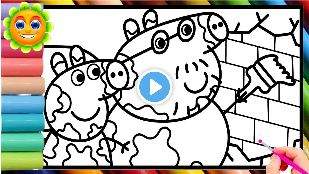 Draw and Color Peppa Pig painting the wall || Drawing and Coloring peppa pig For Children