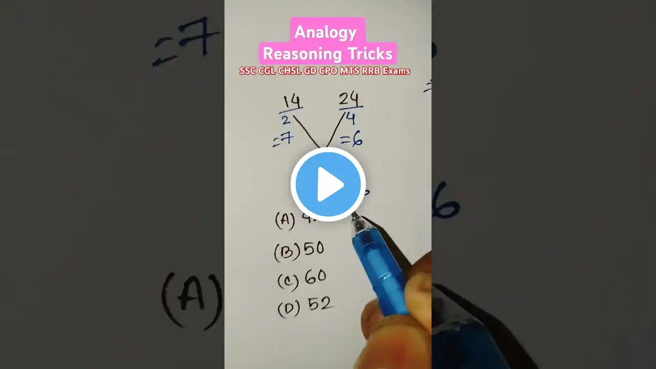 Analogy || Number Analogy Reasoning Tricks For SSC CGL CHSL GD CPO MTS RRB Exams || #new #shorts