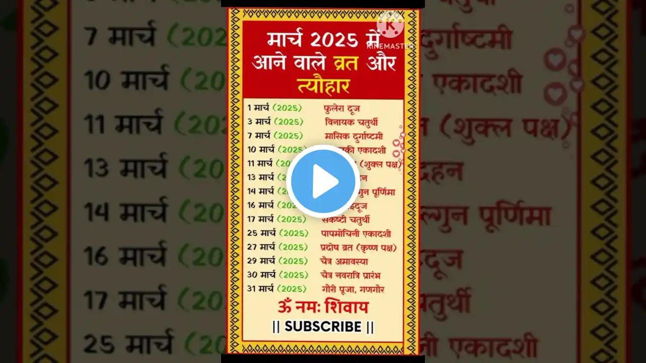 मार्च 2025 के सारे व्रत त्योहार | hindu calender 2025 | March 2025 ke tyohar | march calender 2025