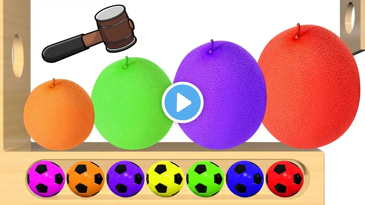 Learn Colors Fruits Cantaloupe Wooden Face Hammer XYLOPHONE for kids - Soccer Balls for Children