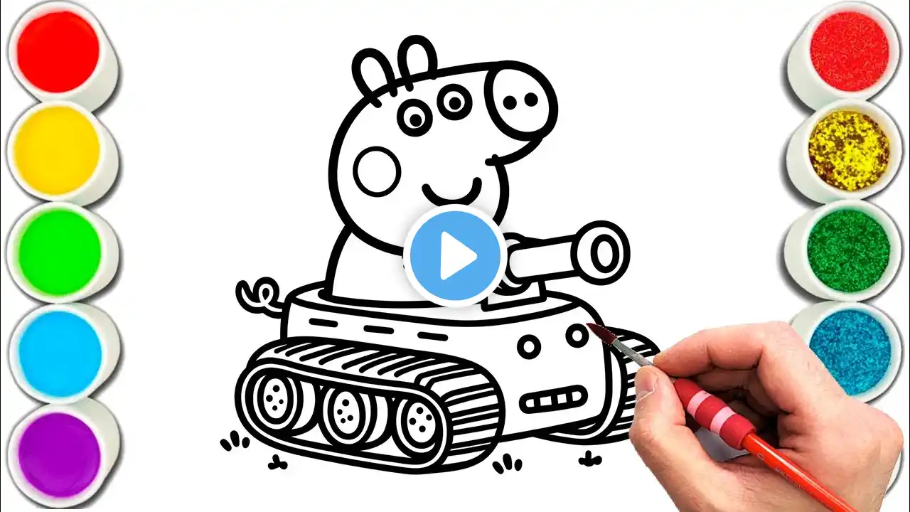 Peppa Pig riding a Tank Drawing, Painting & Coloring For Kids and Toddlers_ Child Art