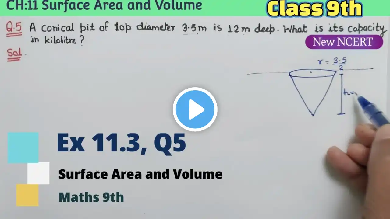 Ex 11.3 Q5 class 9 Maths New NCERT ch:11 Surface Areas and Volumes | Ex 13.7 q5 class 9th