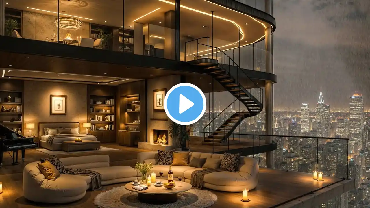 Luxury Apartment Ambience with Ethereal Jazz Saxophone Instrumental Music & Rain Sounds for Unwind