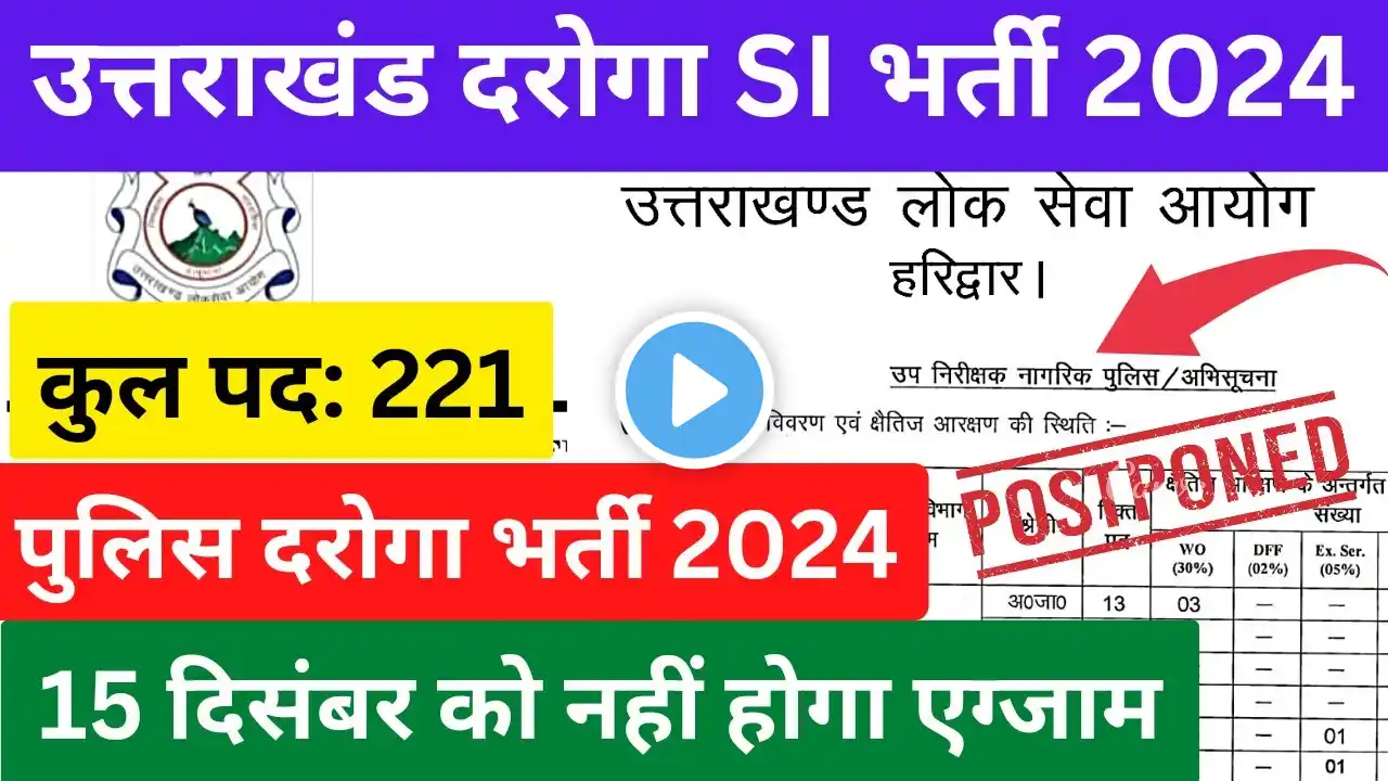 Uttarakhand SI Exam date Postponed | सब इंस्पेक्टर भर्ती 2024 | दरोगा भर्ती admit card Download