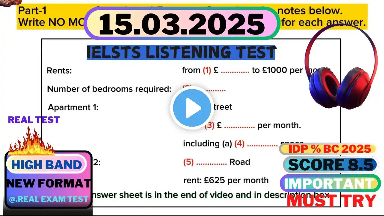 IELTS LISTENING PRACTICE TEST 2025 WITH ANSWERS | 15.03.2025 #english #ieltsspeaking #shorts