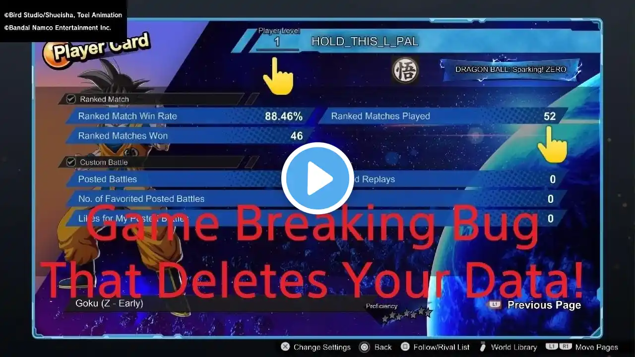 DRAGON BALL: Sparking! ZERO GAME BREAKING BUG DELETES GAME DATA! DEVS PLEASE FIX!!!