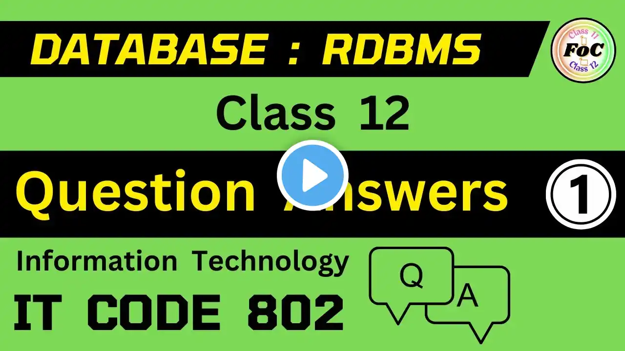 Database RDBMS | Important Question Answer | Unit 1 Information Technology IT Code 802 Class 12 Exam