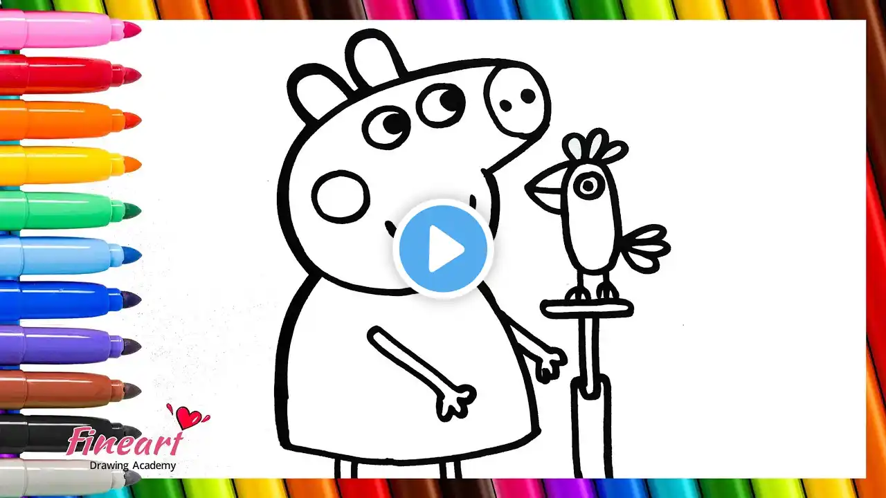 How to Draw Color and Painting Peppa Pig Birthday Gift 🎉🎈🐷 🌈 Drawing for Kids and Toddlers