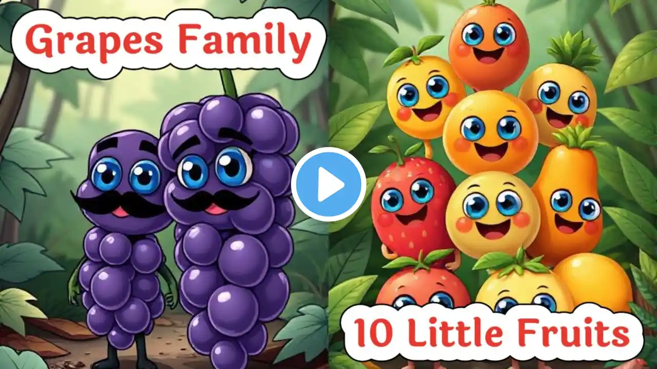 Grapes Family 🍇 |  Ten Little Fruits |  Nursery Rhymes for Kids