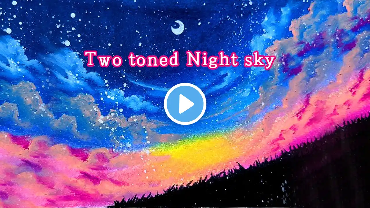 Oil pastel drawing, Two toned night sky, healing Art