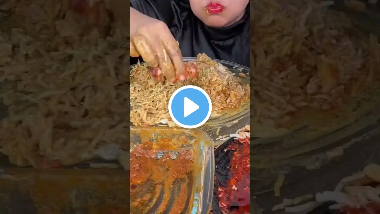 ASMR EATING SPICY CHICKEN BIRYANI,CHICKEN LOLLIPOP,EGG CURRY,SOFT PARATHA,RAITA, EXTRA GRAVY #shorts