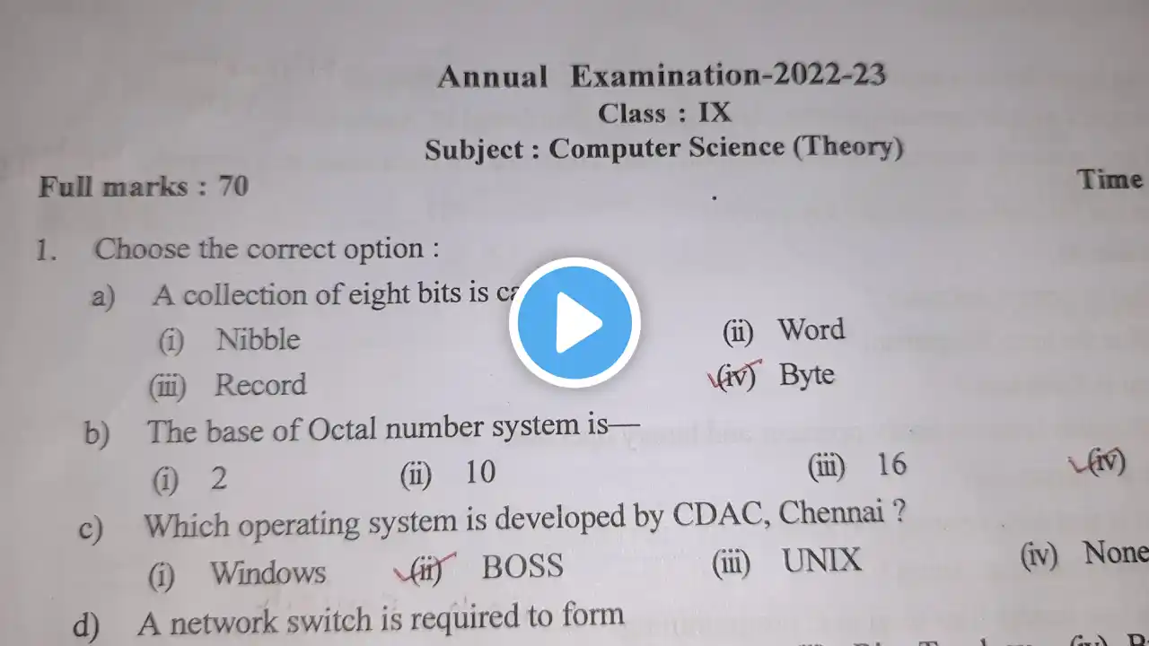 Class 9 Annual Exam 2023 Computer Science Question Paper Kamrup Metro District Solved