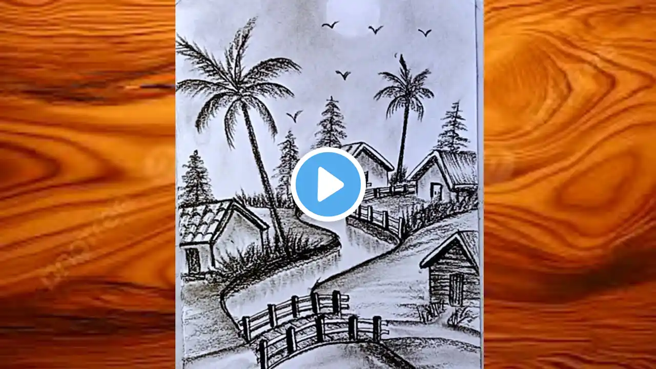 How to draw a village scenery easy step by step using a pencil