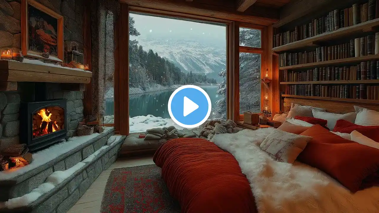 A Cozy Room with a Fireplace, Piano Melodies, and the Gentle Crackling of Flames