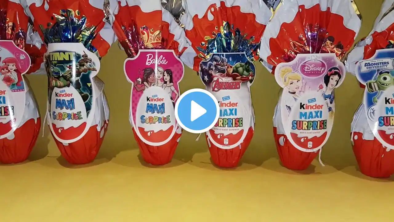 Kinder Maxi Surprise Eggs Avengers TMNT Monsters Barbie Disney Princess Palace Pets Opening