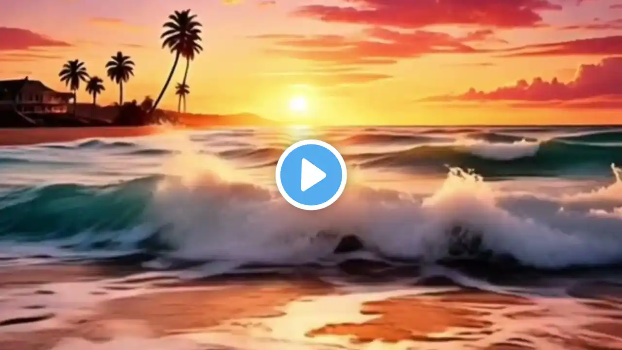 1 Hour of Soothing Relaxing Music & Ocean Waves with Sunset for Ultimate Stress Relief and Focus 🌅🌊