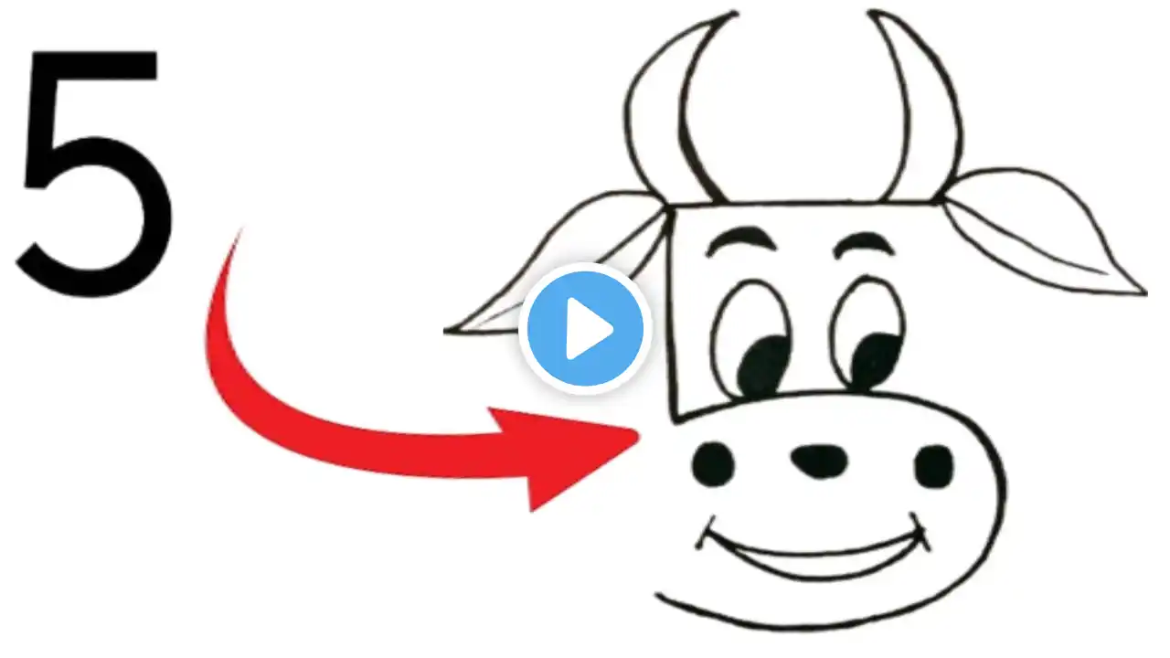 Cow 🐄 Drawing Into 5 Draw Step By Step | gaay ka Asan drawing | Very Easy Cow 🐄 Drawing for kids