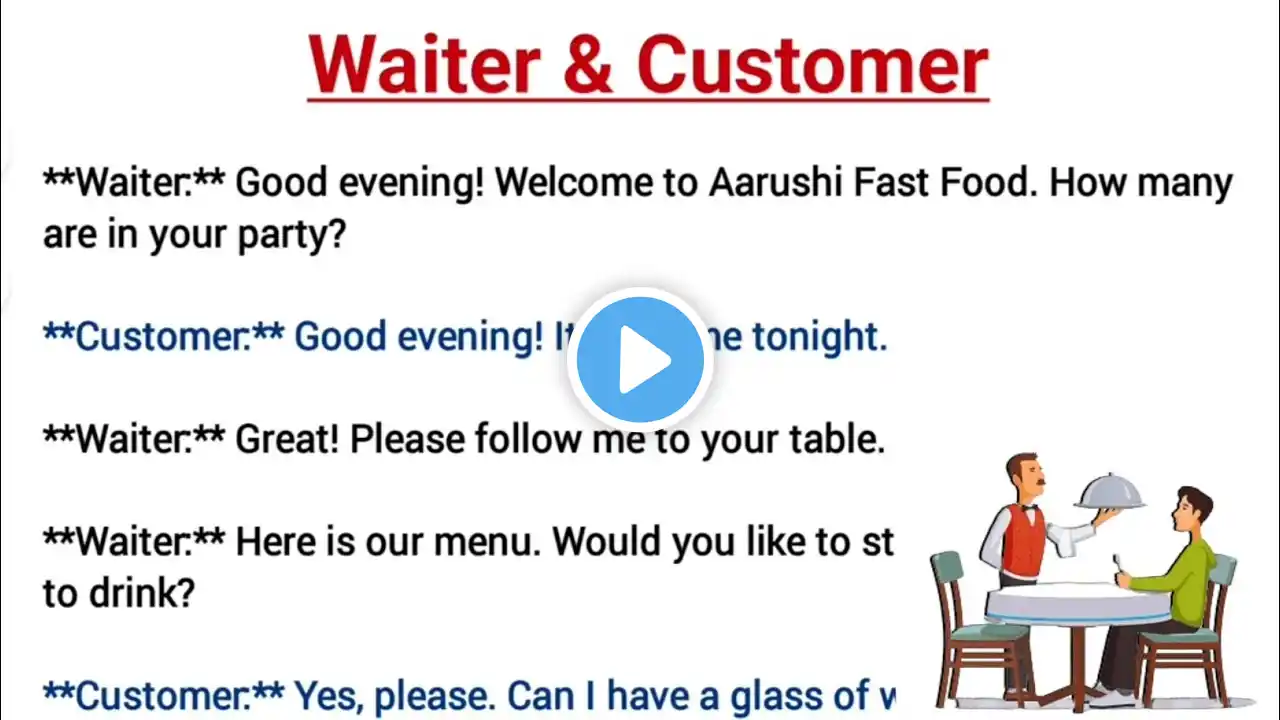 Dialogue writing between a customer and waiter at restaurant in English | Dialogue writing