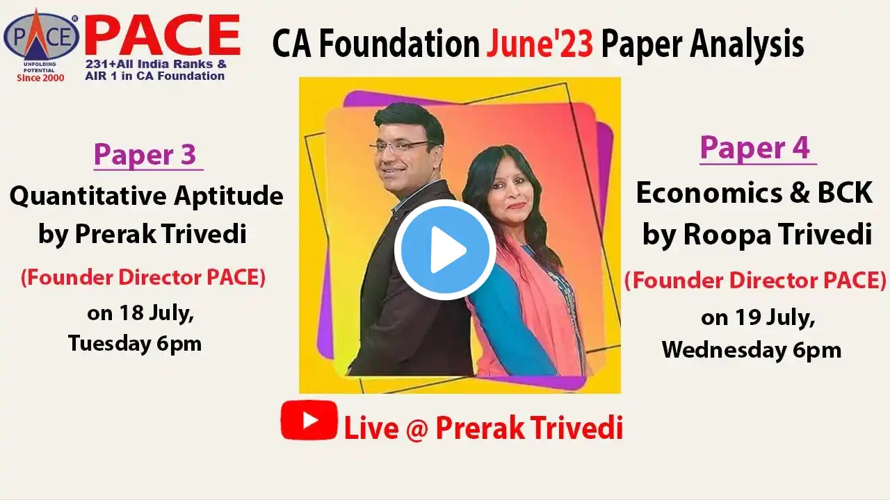 Paper 3 Analysis of QA for CA Foundation June'23 by Prerak Trivedi, PACE, Indore.