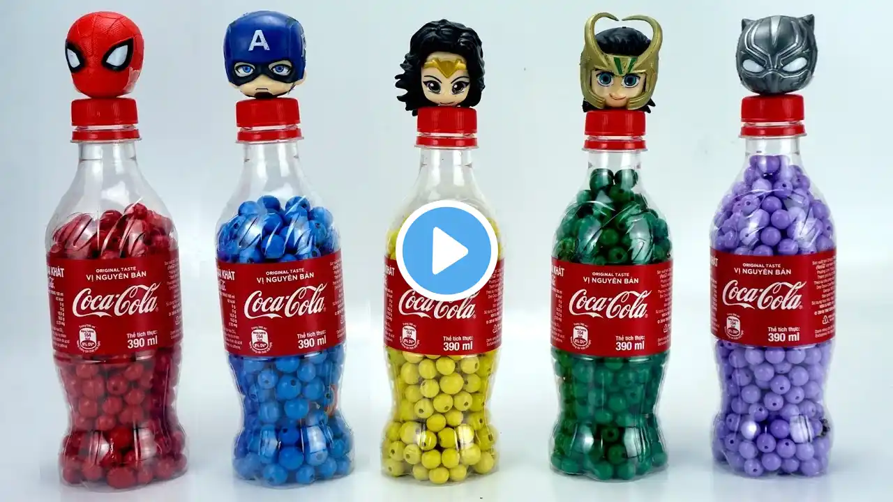 Learn Colors with PJ Masks Wrong Heads Superheroes Coca Cola Surprise Bottles Beads toys