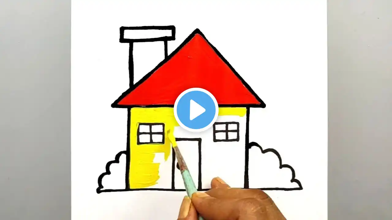 Children House drawing tutorial for beginners | so easy painting 🏠 house.