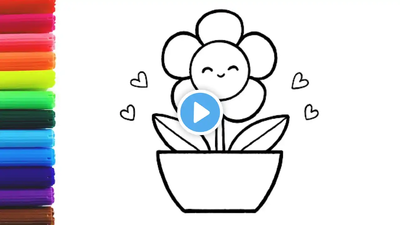 How to Draw Flower Pot Easy | Painting and Coloring Flower Pot for Beginners Step by Step Tutorial