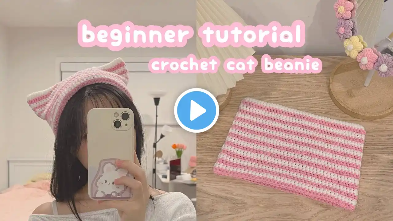 crochet cat beanie 🎀 crochet beanie beginner tutorial |  easy crochet for beginner | how to crochet