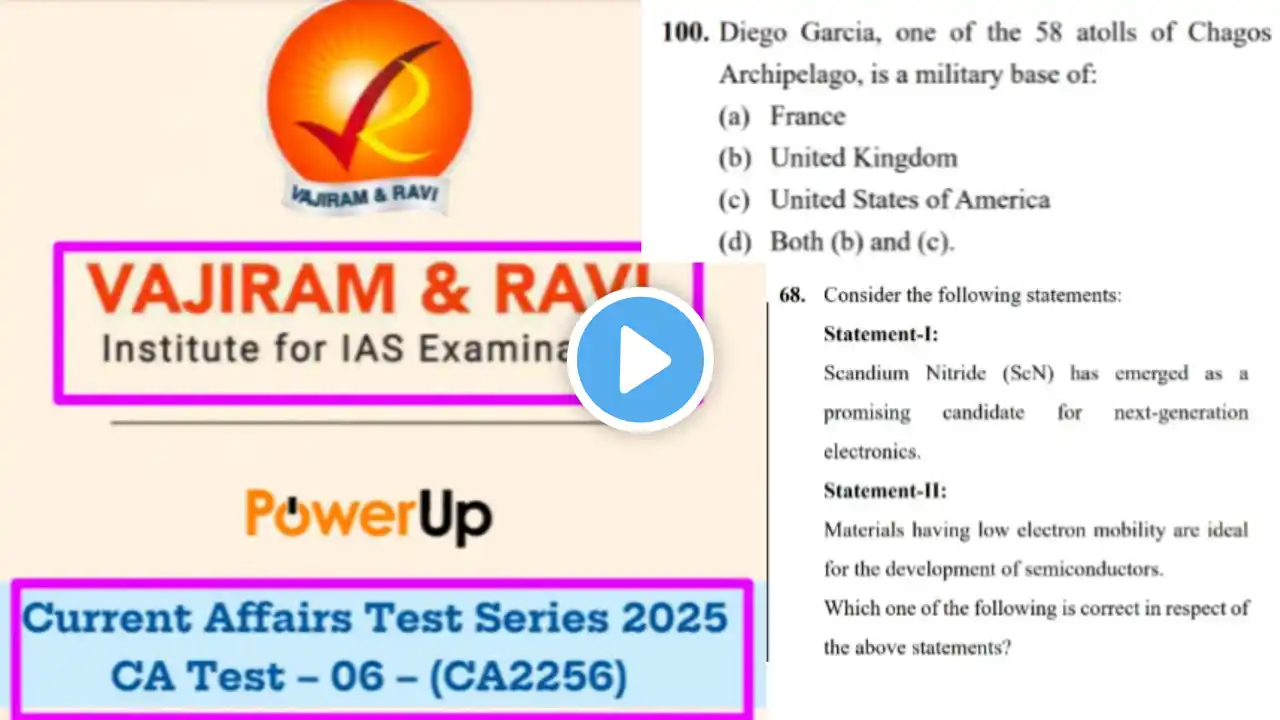 Vajiram prelims CA TEST 6 | Vajiram prelims current affairs test 6 | UPSC prelims 2025 @TnPk1823