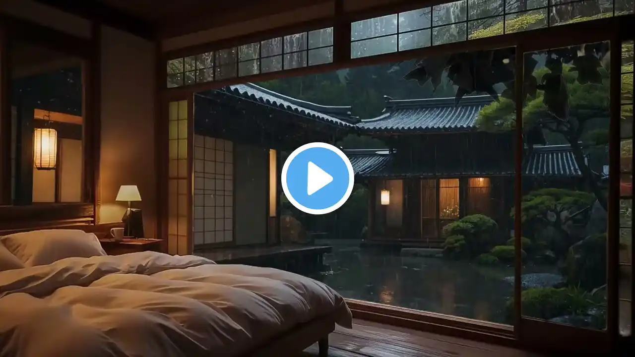 Relaxing Sleep Music with Rain Falling Outside the Warm Bedroom - Calming Music for Deep Sleeping