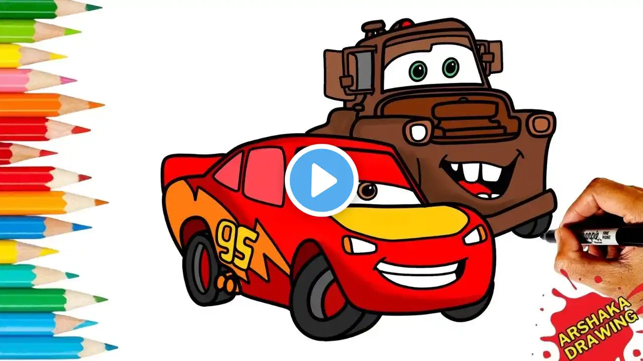 Drawing Tow Mater and Lightning McQueen Best Friends Easy Step by Step #lightningmcqueen #towmater