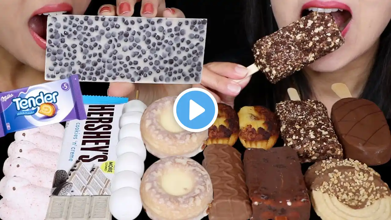 ASMR HERSHEY'S COOKIES & CREME CHOCOLATE BAR, MILKA ROLL CAKE, REESE'S ICE CREAM BAR, MINI DONUT 먹방