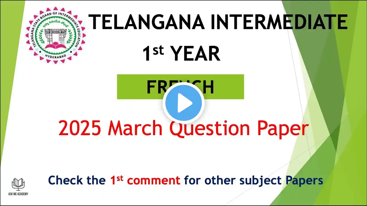 TS TG Inter 1st Year French 2025 March previous Question Papers IPE Telangana intermediate