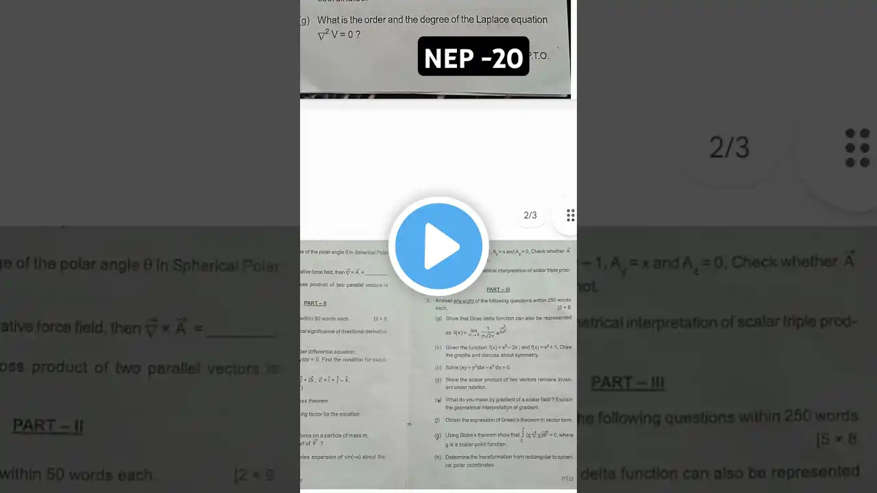 +3 1ST semester Mathematical physics question #edumadam #utkaluniversity #ge #nep2020 #mdc #trending