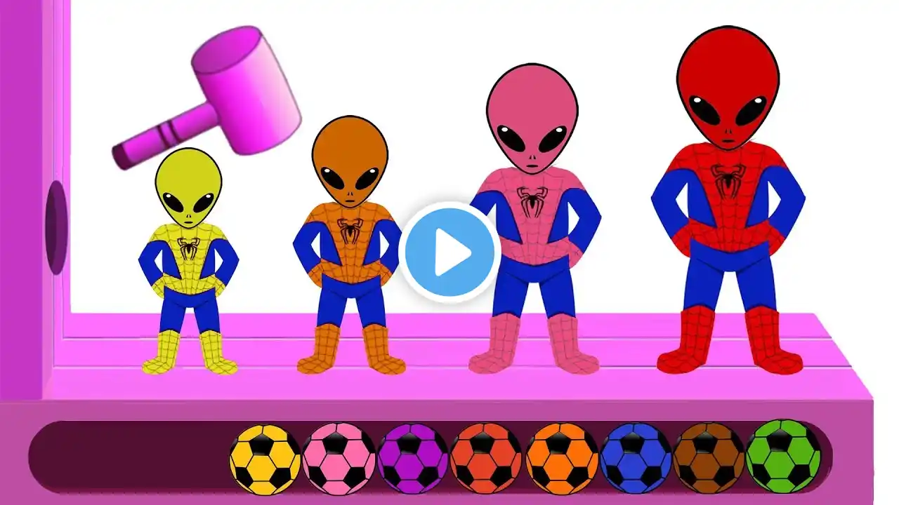 Learn Colors with Spiderman Alien Dance WOODEN FACE HAMMER XYLOPHONE Soccer Balls For Kids