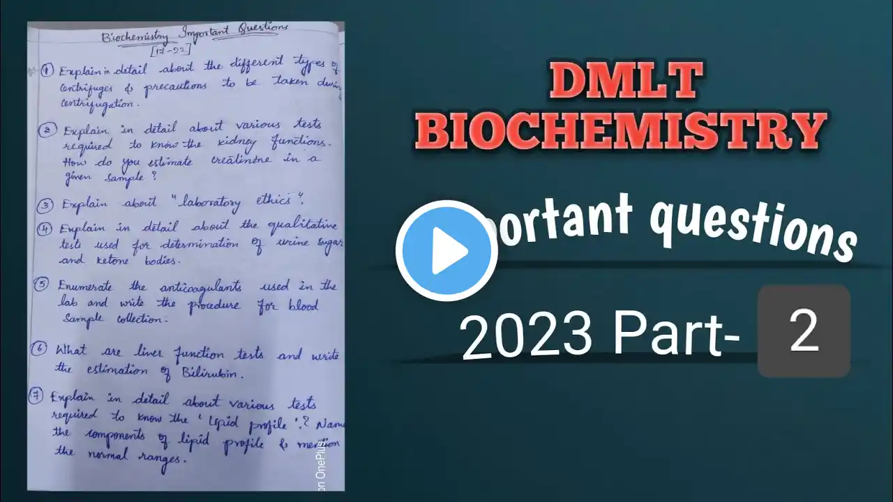 Biochemistry important questions DMLT #dmlt #bscmlt #importantquestions #exam #paper #education