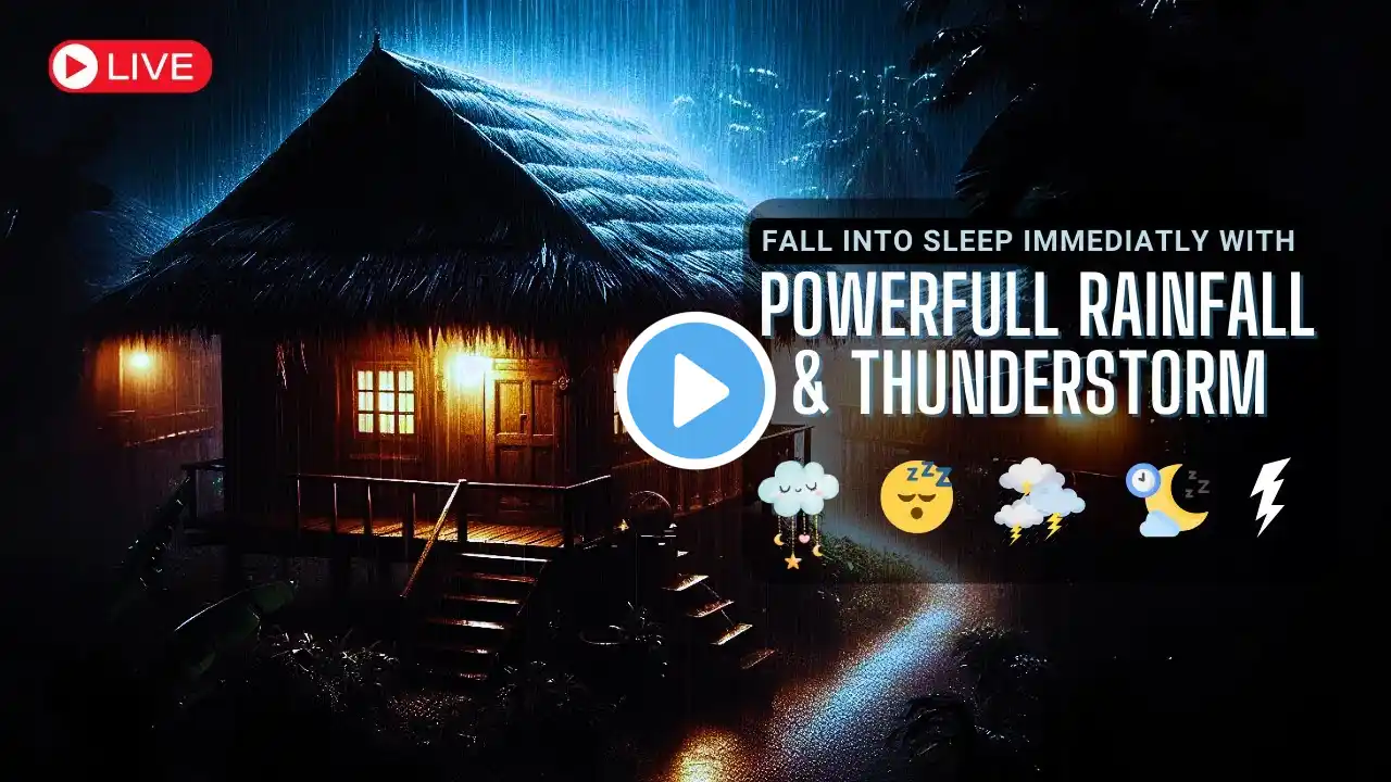 🔴Insomnia Relief to Sleep Fast in 3 Minutes with Torrential Rain & Mighty Thunder - DARK Screen