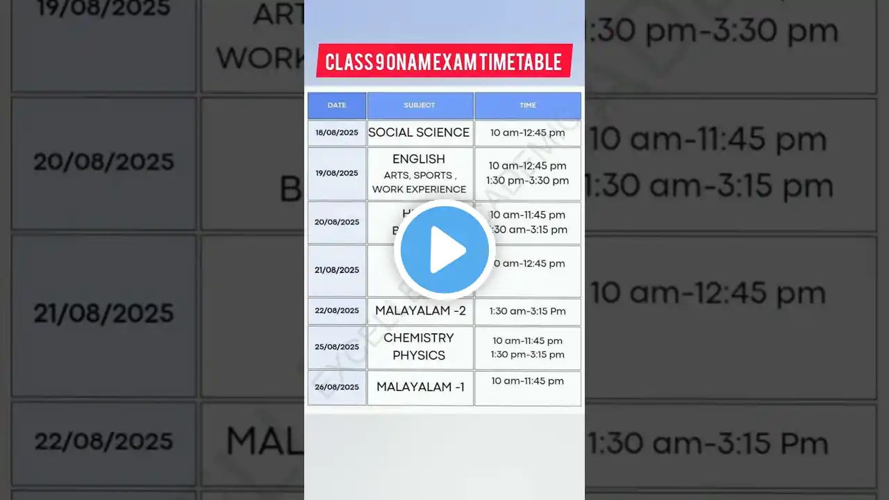 CLASS 9 ONAM EXAM TIMETABLE 2025|#statesyllabus#keralasyllabus