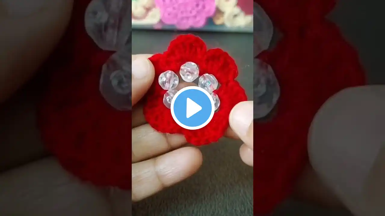 Red Crochet flower 🌺#crochet #knitting #creativity #crafting #tunisiancrochet #crochet