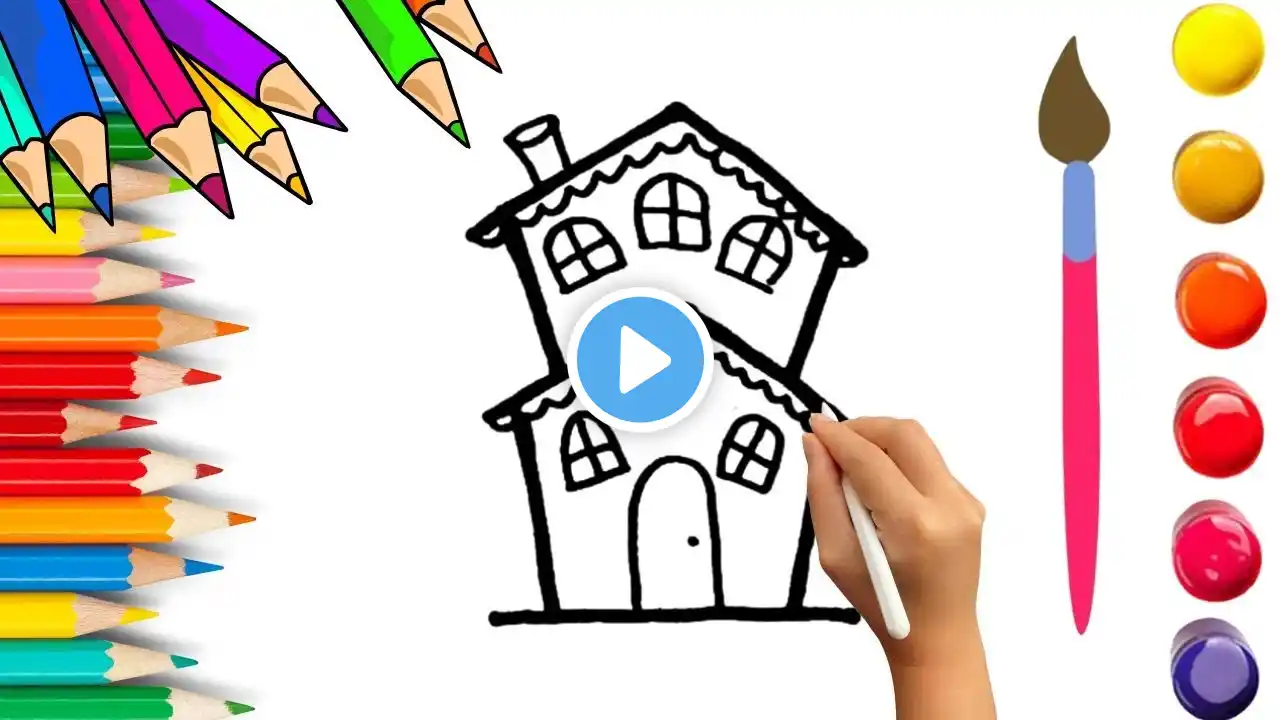 How To Draw cute house Drawing, Painting & Coloring For Kids and Toddlers_🌈🎨