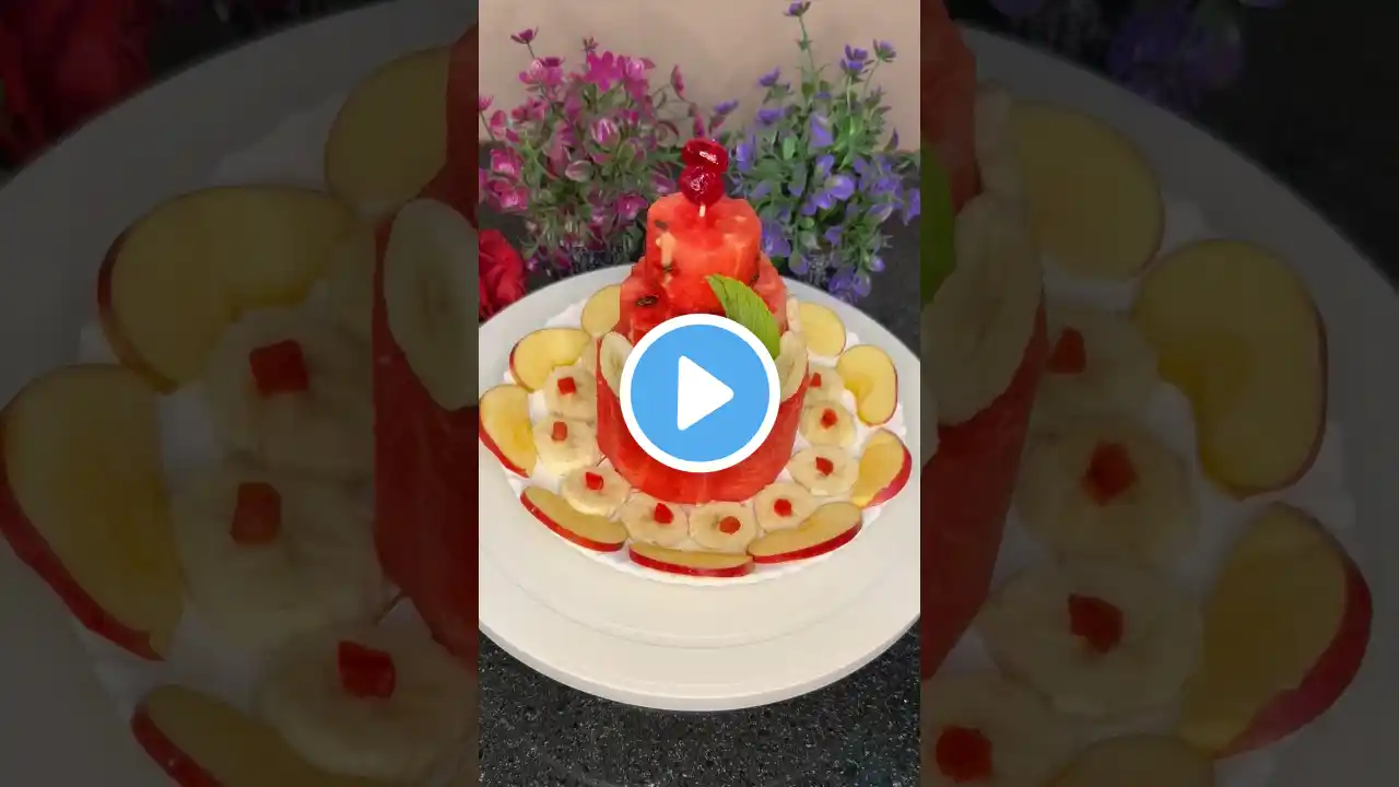 Watermelon fruit cake at home / summer birthday special cake 🎂🍉#watermeloncake #fruits #summertime