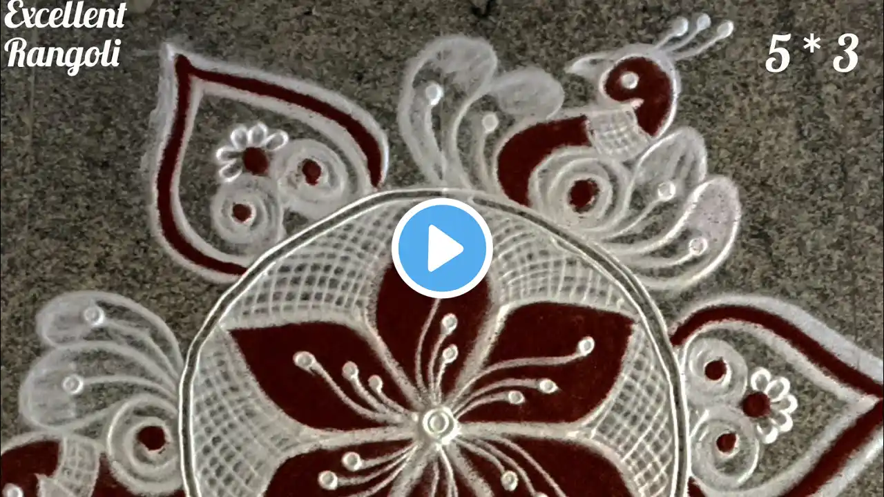 New Peacock🦚 rangoli | 5*3 dots unique friday kolam | dots muggulu ‪@excellentrangoli‬