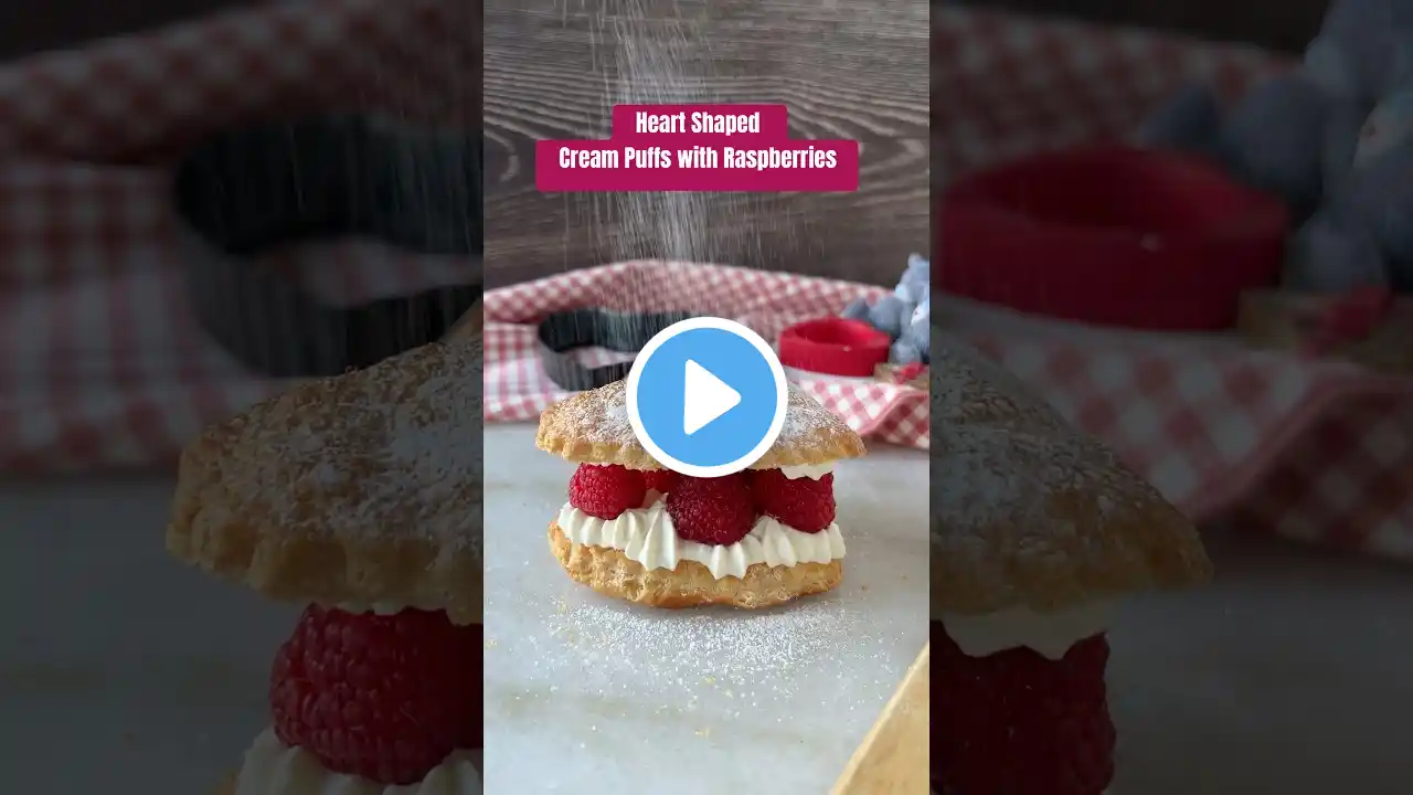 Heart shaped Cream Puffs. Easy puff pastry ideas. Raspberry and Cream puffs recipe #puffpastrydough